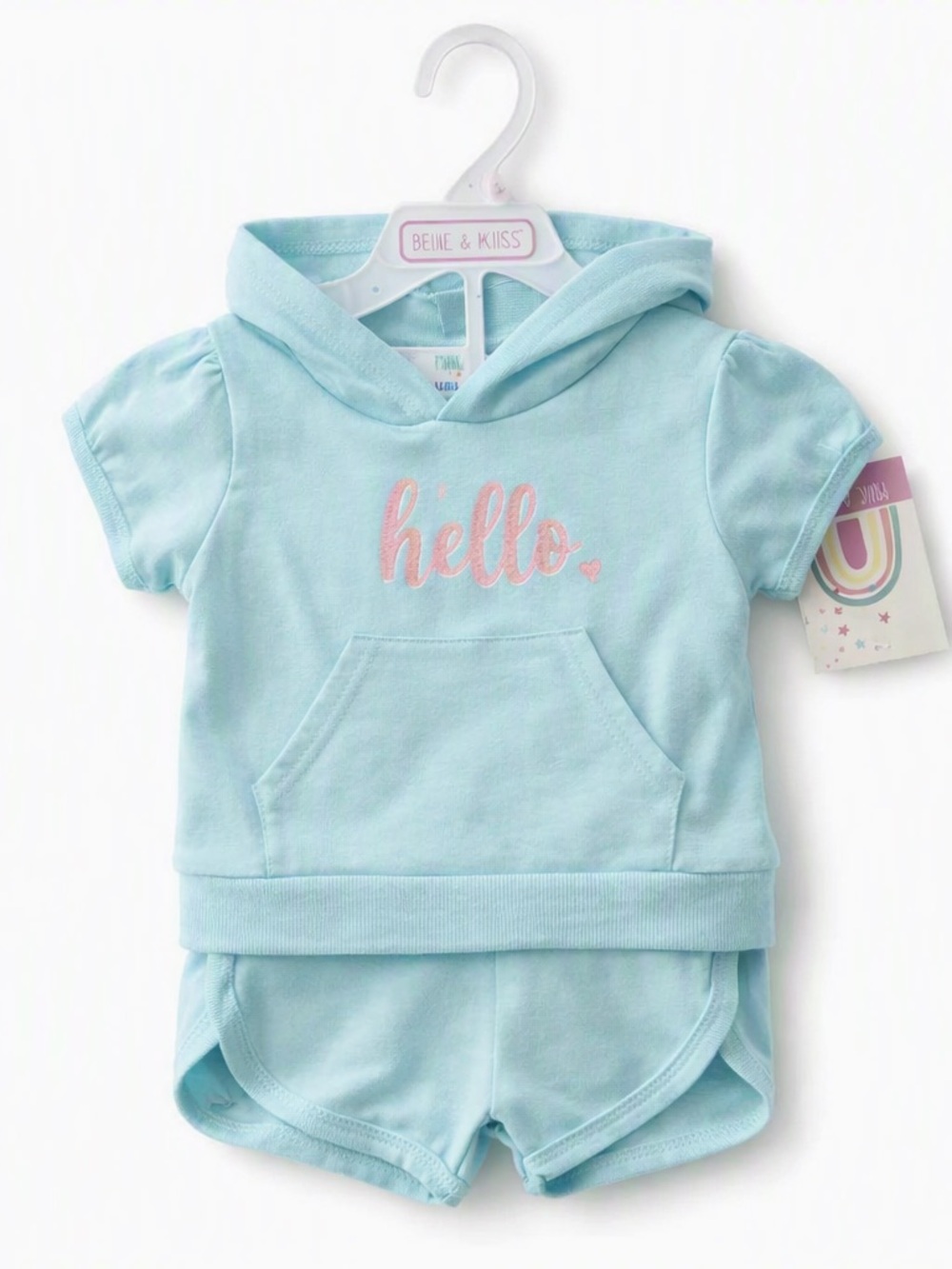 5/$25 NWT Millie & Myles Baby Blue 'Hello' Hooded Matching Set for Kids
